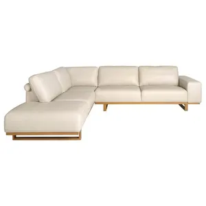 Ángel Cerdá - Canapé d'angle gauche - Canapé 5 places avec chaise longue - Canapé modulable - Canapés modernes - Élégance et fonctionnalité - Fabriqué en cuir - Couleur sable - 316 x 252 x 82 cm