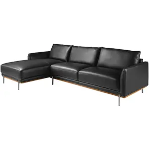 Ángel Cerdá - Canapé Chaise Longue Gauche - Canapé 5 Places Chaise Longue - Canapé Modulaire - Canapés Modernes - Élégance et Fonctionnalité - Fabriqué en Cuir - Couleur Noir - 295 x 160 x 83 cm