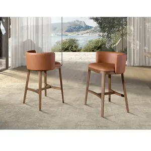 Tabouret 53x51x84 cm en Similicuir Marron avec Pieds en Bois Plaqué No... pas cher