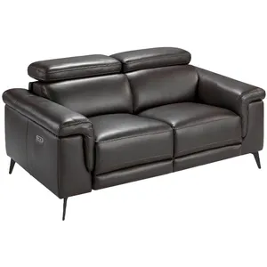 Ángel Cerdá - Canapé 2 places en cuir marron chocolat - Mécanismes relax et appuie-tête - Structure robuste en pin naturel et pieds en acier noir - Design moderne - 170 x 103 x 99 cm pas cher