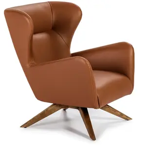 Ángel Cerdá - Fauteuil Pivotant Revêtu de Similicuir Marron - Dossier Haut - Structure en Bois de Frêne Finition Noyer - Design Moderne pour Salons et Espaces Lecture - 86 x 75 x 90 cm