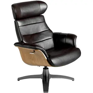 Ángel Cerdá - Fauteuil Pivotant Revêtu de Cuir Bovin Marron Chocolat - Design Moderne avec Structure en Bois de Noyer et Acier Gris Anthracite - Confort et Élégance - 80 x 84/114 x 100/108 cm