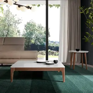ANGELCERDÁ Table basse carrée bois noyer et plateau en marbre céramique blanc Mykal pas cher