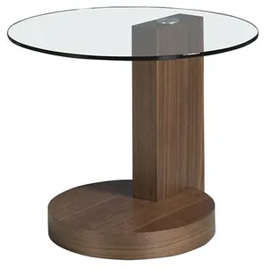 Ángel Cerdá - Table d’appoint ronde en bois de noyer et verre trempé - Table auxiliaire moderne pour salon, chambre ou coin lecture - Élégance et style - Ø60 x 48 cm