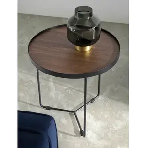 Table d'angle ronde en bois et acier 2028 ANGEL CERDA pas cher
