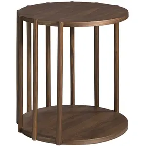 Table D'appoint Ronde Effet Bois Noyer