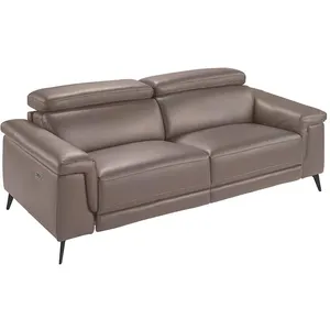 Ángel Cerdá - Canapé 3 places en cuir de vachette couleur vison - Mécanismes relax électriques et appuie-tête articulés - Structure en bois - Pieds en acier - Design moderne - 215 x 103 x 99 cm pas cher