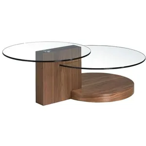 Table basse de noyer et verre 2019 ANGEL CERDA pas cher