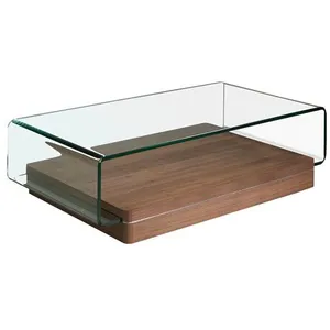AC ANGEL CERDÁ Table basse verre trempé et bois plaqué noyer Lona