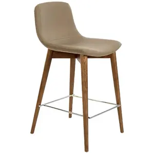 Tabouret en simili cuir et bois couleur noyer pas cher