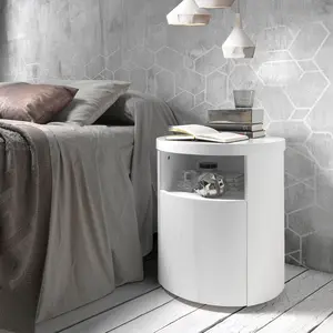 Table de chevet ronde en MDF laqué blanc brillant avec tiroir à fermet... pas cher