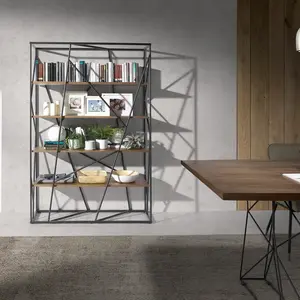 Bibliothèque design acier inoxydable noir et bois de noyer Futura pas cher