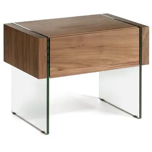 Comparateur de prix : Angel Cerdá Table De Chevet En Bois Noyer Et Verre