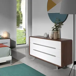 Commode 7106 en Noyer Naturel et Blanc Brillant ¿ 6 Tiroirs Soft-Closi...