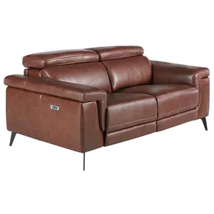 Ángel Cerdá - Canapé 2 places recouvert de cuir de vachette couleur cognac - Appuie-tête et mécanismes relax - Structure en bois et pieds en acier - Design moderne - 170 x 103 x 99 cm pas cher