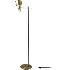Lampadaire Modèle 8069 En Aluminium Doré Poli Et Acier Noir Avec Abat-...