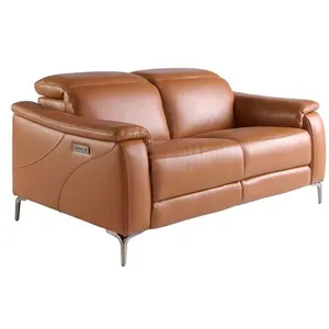 Ángel Cerdá - Canapé relax 2 places en cuir marron, 154 x 108 x 77 cm - Confort avant-gardiste avec systèmes de relaxation électriques et pieds en acier inoxydable pour un salon moderne