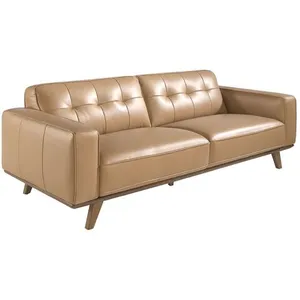 Ángel Cerdá - Canapé 3 places revêtu de cuir - Canapé de salon avec effet capitonné - Meuble au design avant-gardiste - Pieds en bois de noyer - Décoration de salon - 227 x 95 x 78