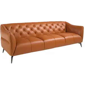 Ángel Cerdá - Canapé 3 places rembourré en cuir vachette marron capitonné, dimensions 240 x 95 x 77 cm - Fusion avant-gardiste, confort et style élégant pour le salon pas cher