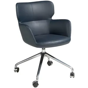 Chaise de bureau - ANGEL CERDA - Pivotante 360° - Eco-cuir bleu - L 58 x P 59 x H 80 cm pas cher