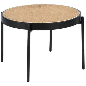 ANGELCERDÁ Table basse ronde en rotin, bois noir et acier noir 2111 - ANGEL CERDÁ pas cher