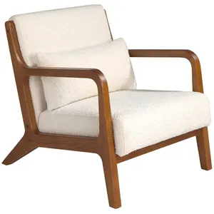 Ángel Cerdá - Fauteuil Confident Revêtu de Tissu Bouclé Blanc avec Structure en Bois de Noyer - Design Moderne avec Accoudoirs - Fauteuils pour Salon, Espace Lecture et Chambre - 68 x 86 x 74 cm