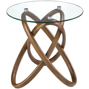 Ángel Cerdá - Table d’appoint ronde d’angle en verre trempé et noyer - Table d’appoint moderne et élégante pour salon - Table auxiliaire polyvalente - 55 x 50 cm