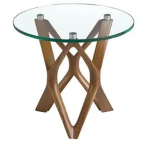 Angel Cerdá Table D'angle Ronde En Verre Trempé Et Noyer
