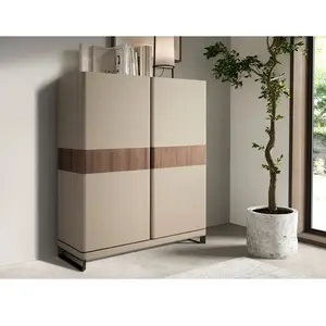 Ángel Cerdá ¿ Buffet Haut Revêtu de Similicuir avec Structure en Bois de Noyer et Pieds en Acier Inoxydable Poli ¿ Design Moderne avec Fermeture Soft-Closing et 3 Tiroirs ¿ 120 x 50 x 150 cm pas cher