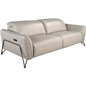 ANGEL CERDÁ   Canapé relax 3 places avec appuie-tête   Design moderne avec double système électrique et ports USB   164 x 111 x 104 cm   Revêtement en cuir de vachette couleur sable et pieds en acier pas cher