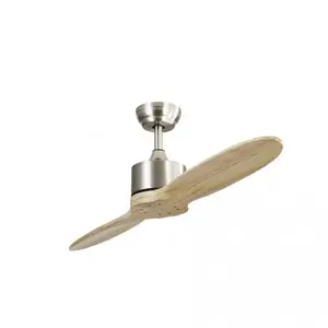 FABRILAMP Todolampara - Ventilateur de moteur plafond dc modèle leste Nickel, 2 pales Hêtre, 5 vitesses, télécommande, minuterie, silencieux et basse pas cher