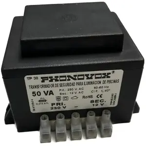 Transformateur de sécurité pour l'éclairage des piscines Phonovox tp31050 50 va 12 v 230 v 50-60 Hz 9,8 x 7,9 x 6,4 cm pas cher