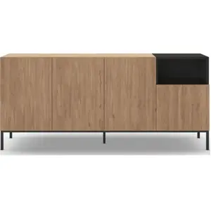 Buffet CAILIN Coloris chêne artisan & noir 4 portes et 1 niche 180 x 40 x 80 cm pas cher