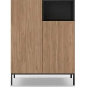 Drawer Buffet haut CAILIN Coloris chêne artisan & noir 2 portes et 1 niche 90 x 40 x 120 cm pas cher