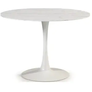 CALICOSY Table ronde avec plateau en verre L110 cm - 110 cm X 110 cm X 75 cm - ADA - Marbre blanc
