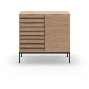 CALICOSY Petit buffet 2 portes dcor chêne, rainures noires - L80 cm - 80 cm X 40 cm X 80 cm - ARIEL pas cher