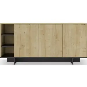 Buffet CEQUOIA Coloris chêne & noir 3 portes et 3 niches 170 x 40 x 80 cm pas cher
