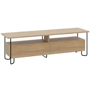 CALICOSY Meuble TV 2 portes décor chêne et pieds en métal - L150 cm - 150 cm X 42 cm X 45 cm - DILLY pas cher