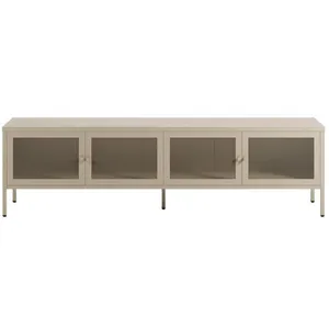Meuble TV en métal beige 4 portes 160 cm - Latem - Rendez-Vous DécoVendu parcdiscount
