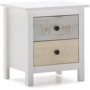 Table de chevet 2 tiroirs en Blanc et tiroirs multicouleurs,VS VENTA-S... pas cher