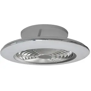 Mantra Alisio Mini Plafonnier Led À Intensité Variable Et Ventilateur Réversible 30 W Dc, Argent, Télécommande
