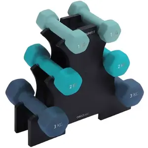 Cecotec Lot de 6 haltères hexagonales Sweatproof de 1, 2 et 3 kg DrumFit Dumbbell 123 en néoprène avec revêtement en néoprène haute adhérence, tous types d'utilisateurs, support inclus