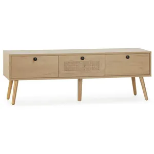 VS VENTA-STOCK Meuble TV Bella 3 Portes Couleur Chêne avec Rotin Naturel pas cher