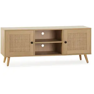 VS VENTA-STOCK Meuble TV Bella 2 Portes Couleur Chêne avec Rotin Naturel pas cher