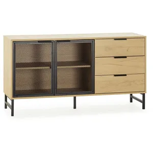 VS VENTA-STOCK Buffet bas Isis 2 portes en métal noir et 3 tiroirs, 130 cm pas cher