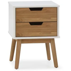 VS VENTA-STOCK Table de chevet Baku 2 tiroirs blanc-bois, bois de pin massif pas cher