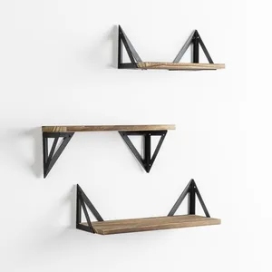VS VENTA-STOCK Set de 3 étagères murales Ceci métal noir et bois de paulownia pas cher