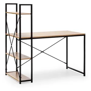 Bureau Lidia noir, 3 étagères, style industriel, 120 cm longueur pas cher