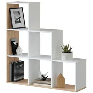 Étagère Bibliothèque Estela - VS VENTA-STOCK - Blanc-Chêne - 6 espaces...Vendu parcdiscount