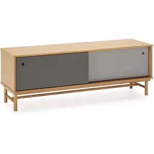 VS VENTA-STOCK Meuble TV Magnus 2 Portes Coulissantes Couleur Gris, Bois Massif, 140 cm (Largeur) pas cher